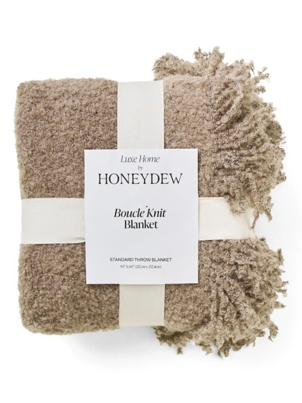 Honeydew Intimates Luxe Home Bouclé Knit Fringe Throw Blanket::Taupe Khaki::NWT: